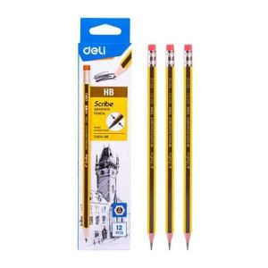 Deli Graphite Pencil 2.4 Mm C004-2 B with Eraser Tip - Yellow and Black