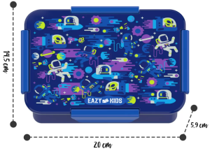 Eazy Kids Lunch Box Set and Tritan Water Bottle w/ Carry handle, Astronauts  - Blue, 420ml