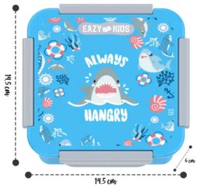 Eazy Kids Lunch Box Set and Tritan Water Bottle w/ Snack Box, Shark  - Blue, 450ml